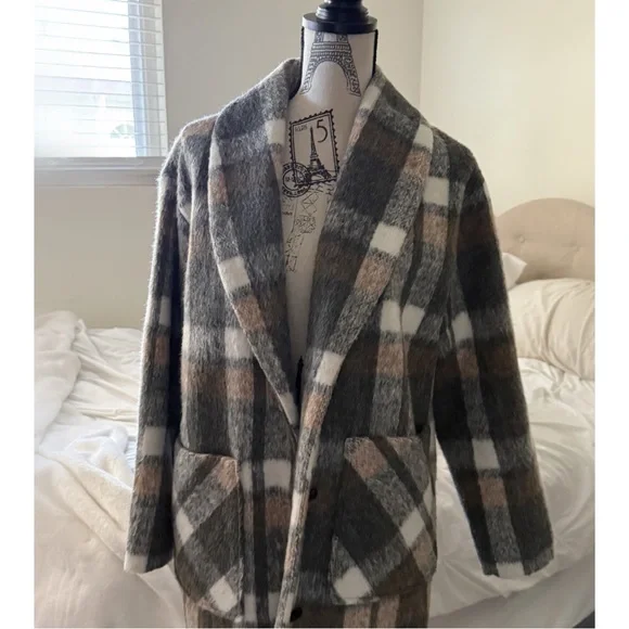 Plaid single breasted shawl-collar coat - Picture 2 of 8
